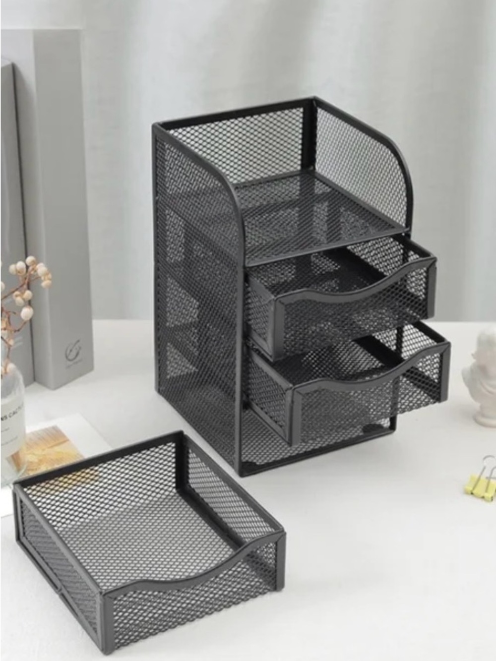 2 Pcs 3-Drawer & Compartment Metal Mesh Office Home Desktop Storage Organizer - Picture 5 of 11